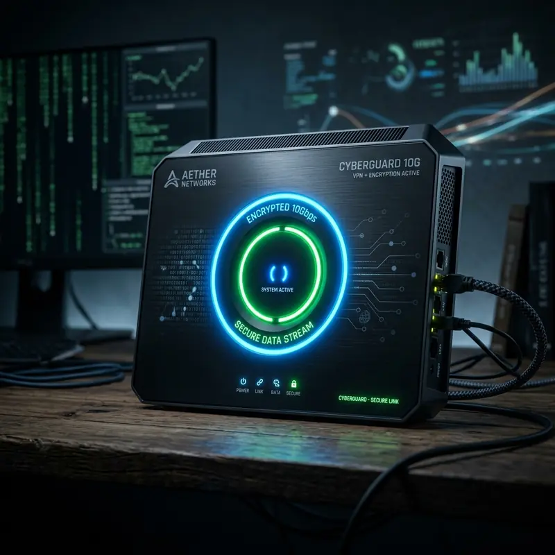 A high-speed encrypted internet router showcasing the concept of server-side encryption for secure streaming