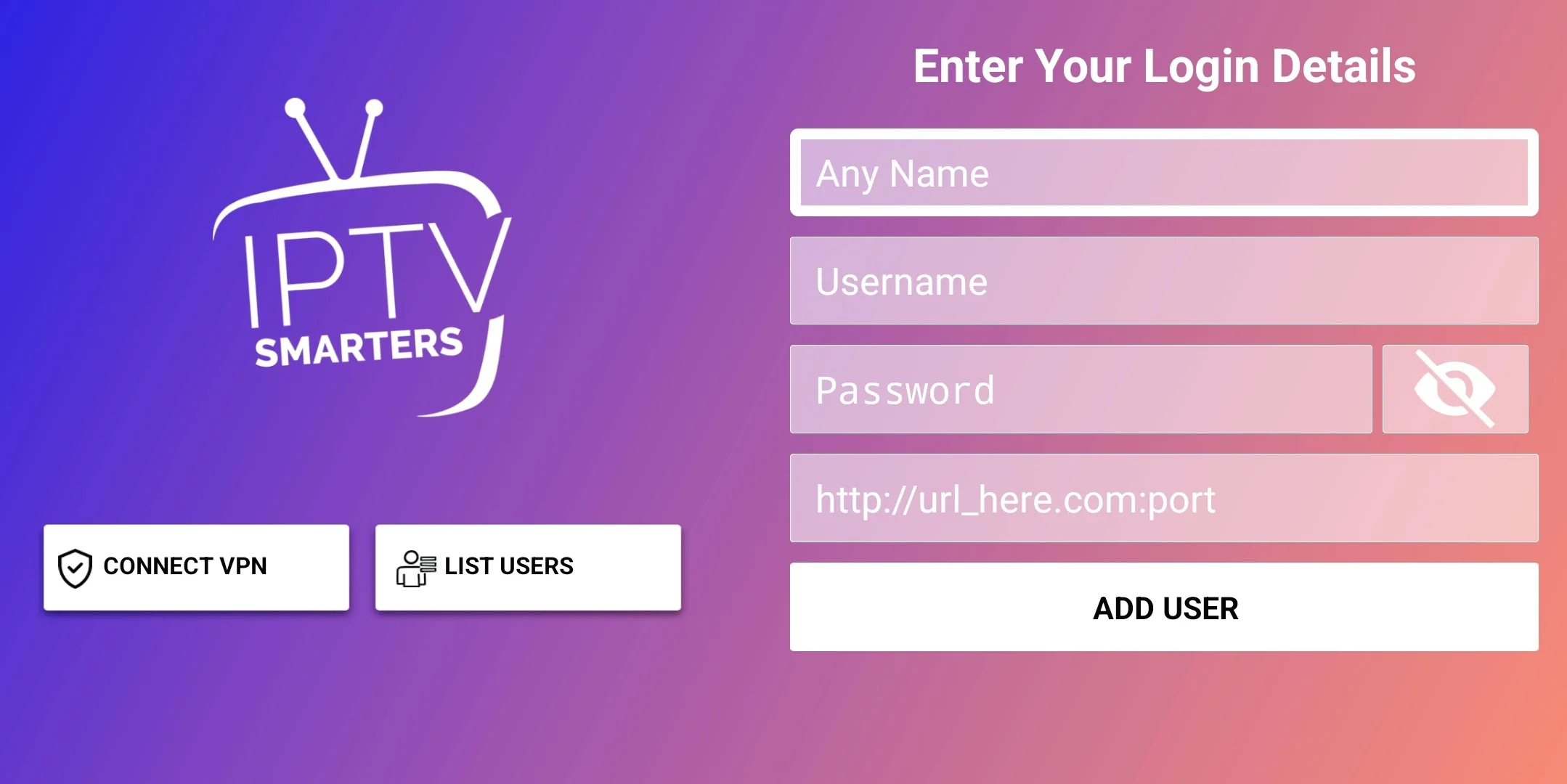 IPTV Smarters Login Screen